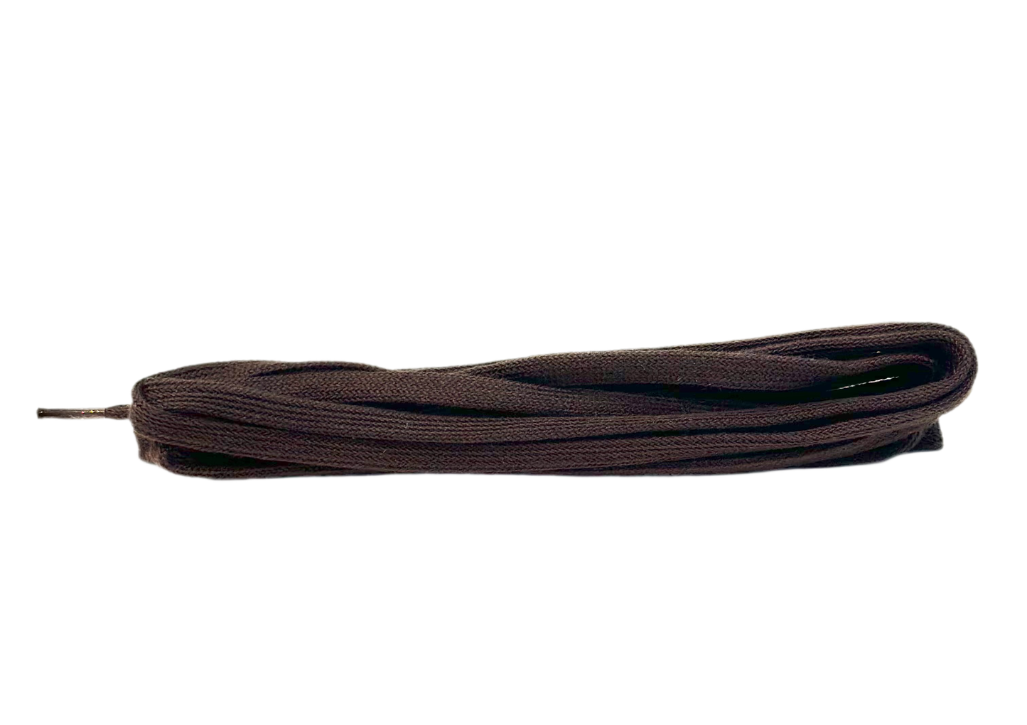 A 54-inch dark brown Flat Boot Lace from Alden Madison is elegantly coiled into a flat, oval shape on a white background, perfect for versatile uses.