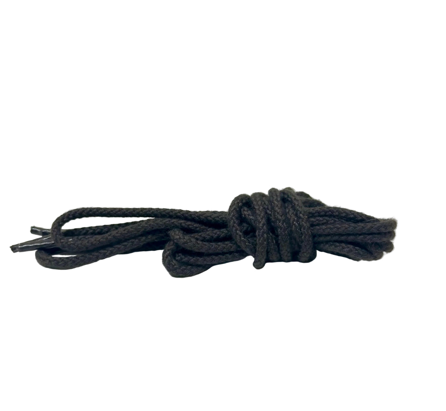 A pair of 54-inch Alden Madison Round Soft Cotton Laces in dark brown, neatly coiled on a white background.