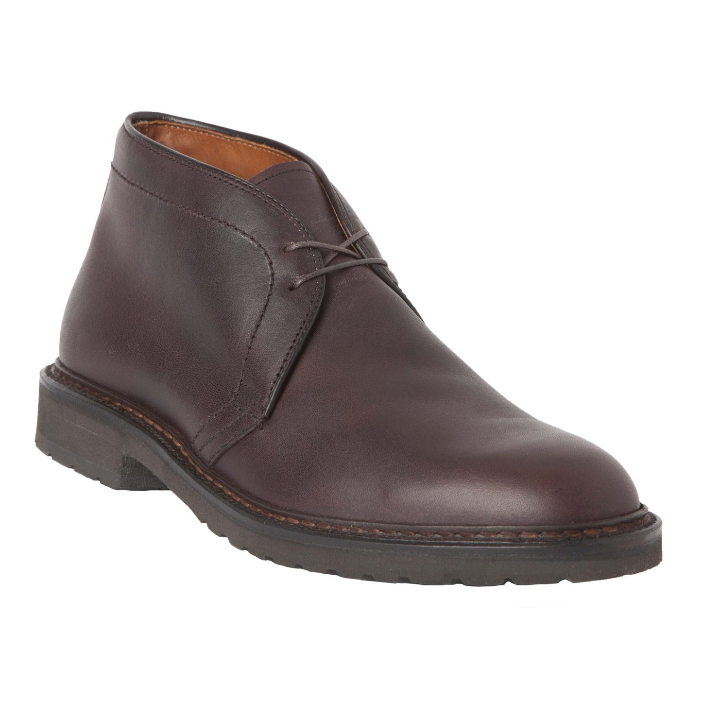 The Alden Madison 1272S Chukka Boot in kudu leather features a classic look with brown laces, two eyelets, a dark lug rubber sole, and is crafted on the Barried Last for a stylish and versatile appeal.
