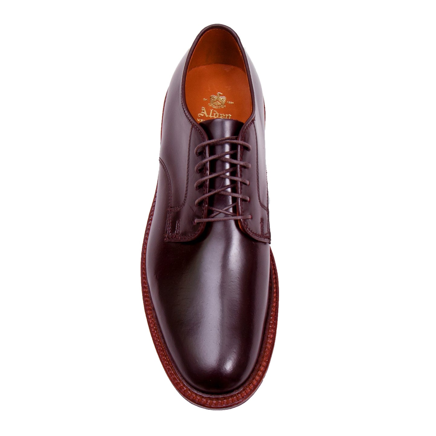 The Alden Madison M6405 - Unlined Dover in Color 8 Shell features a polished brown leather dress shoe crafted on the Barrie Last, offering an impeccable fit. It showcases smooth finish, detailed edge stitching, and a light brown interior where a subtle logo is visible.