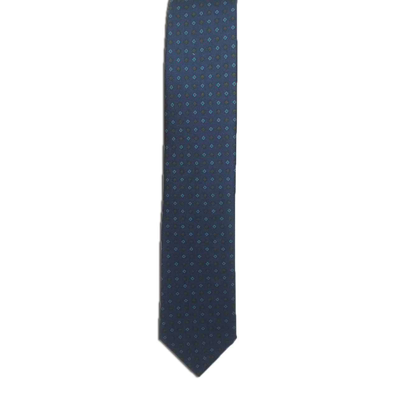 The Alden Madison Blue Diamond Print necktie features a subtle pattern of light blue dots, perfect for enthusiasts of refined neckwear. Its elegantly showcased against a plain white background.