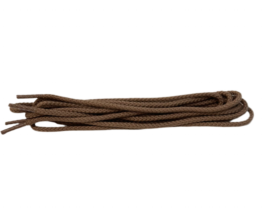 Alden Madison Tan Round Cotton Lace 54—a neatly coiled pair with aglets on both ends, perfect as durable replacement laces for your favorite shoes.
