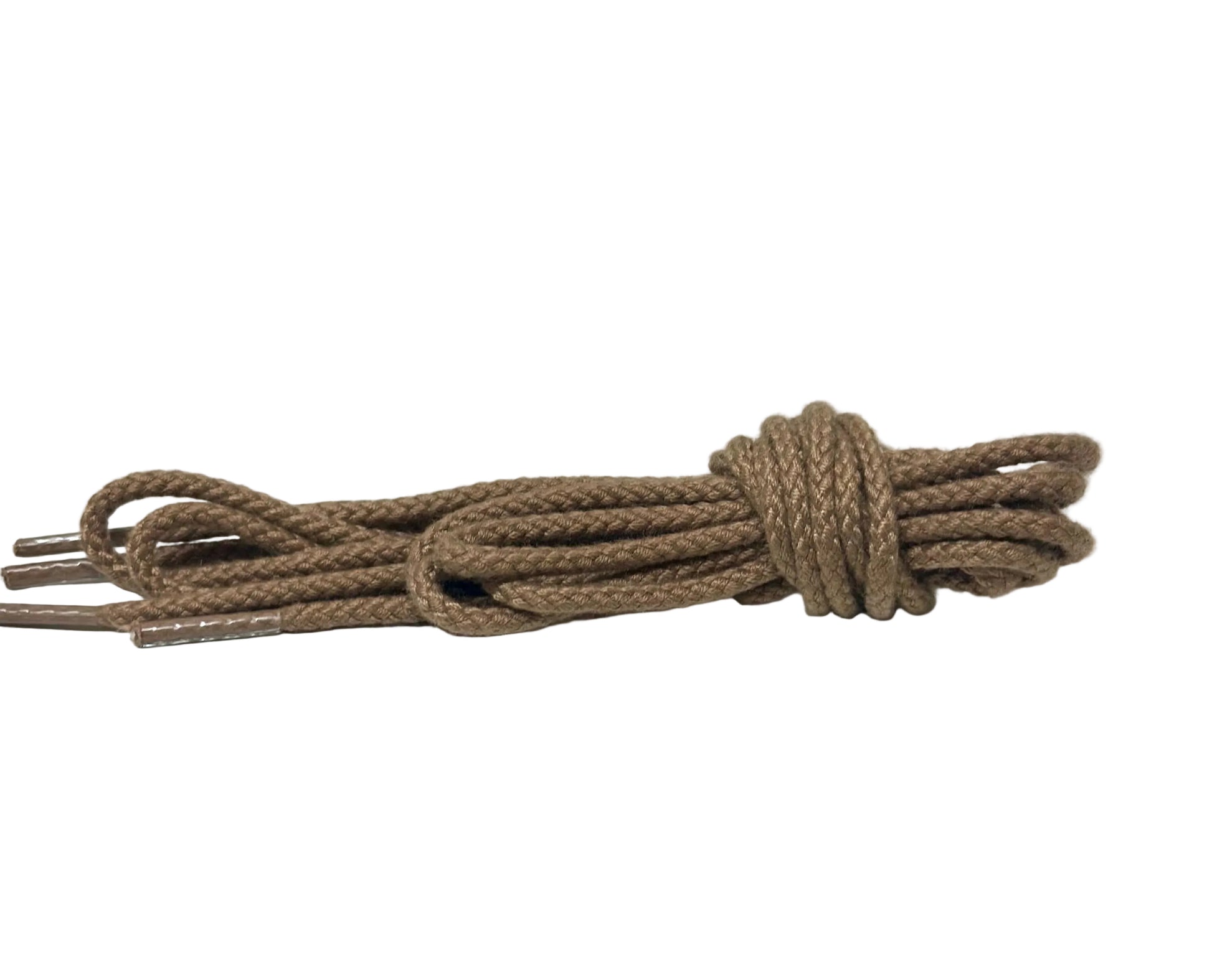Alden Madison Round Soft Cotton Laces, 54-inch with metal aglets, are coiled neatly and displayed against a white background.