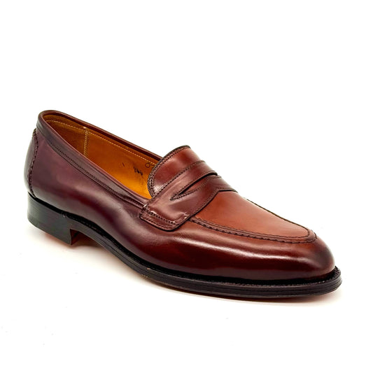 The ALDEN SHOES 5750 - Higher Vamp "Midtown" Slip On in Color 8 is a single loafer in rich brown Shell Cordovan, featuring visible stitching and a low heel, shown on a white background.