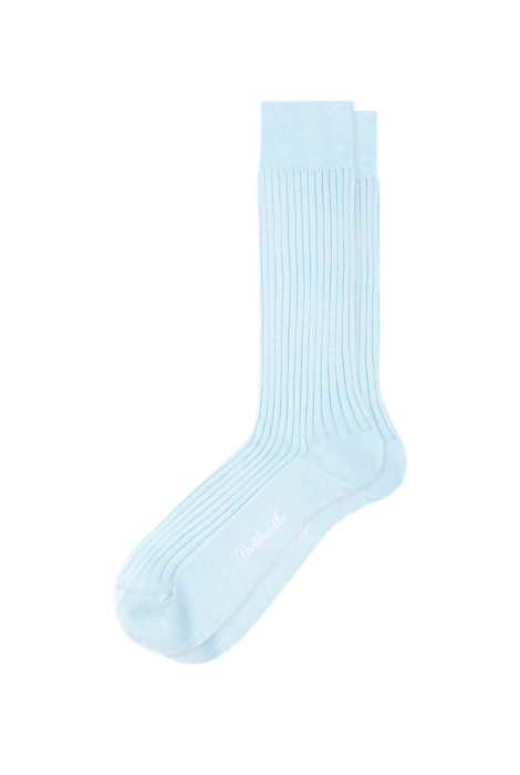 A single Danvers - Mid Calf Sock by ALDEN SHOES, shown in light blue and laid flat on a white background, featuring a classic rib knit design.