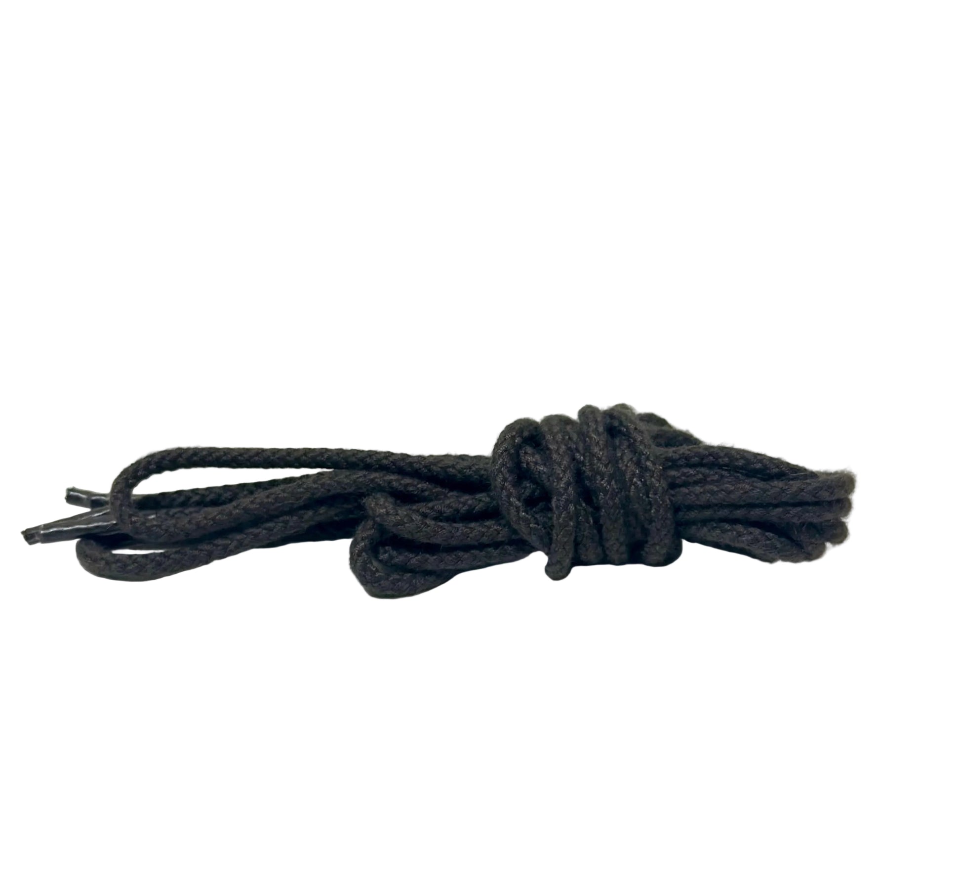 A pair of 54-inch Alden Madison Round Soft Cotton Laces in dark brown, neatly coiled on a white background.