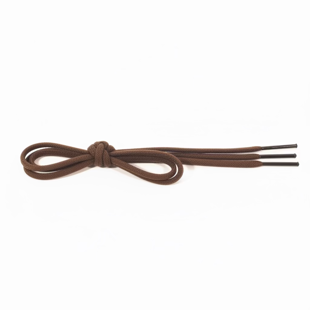 The ALDEN SHOES Laces - Chukka boot 21 inch laces are shown in brown, tied in a neat bow with black-capped ends, set against a plain white background.