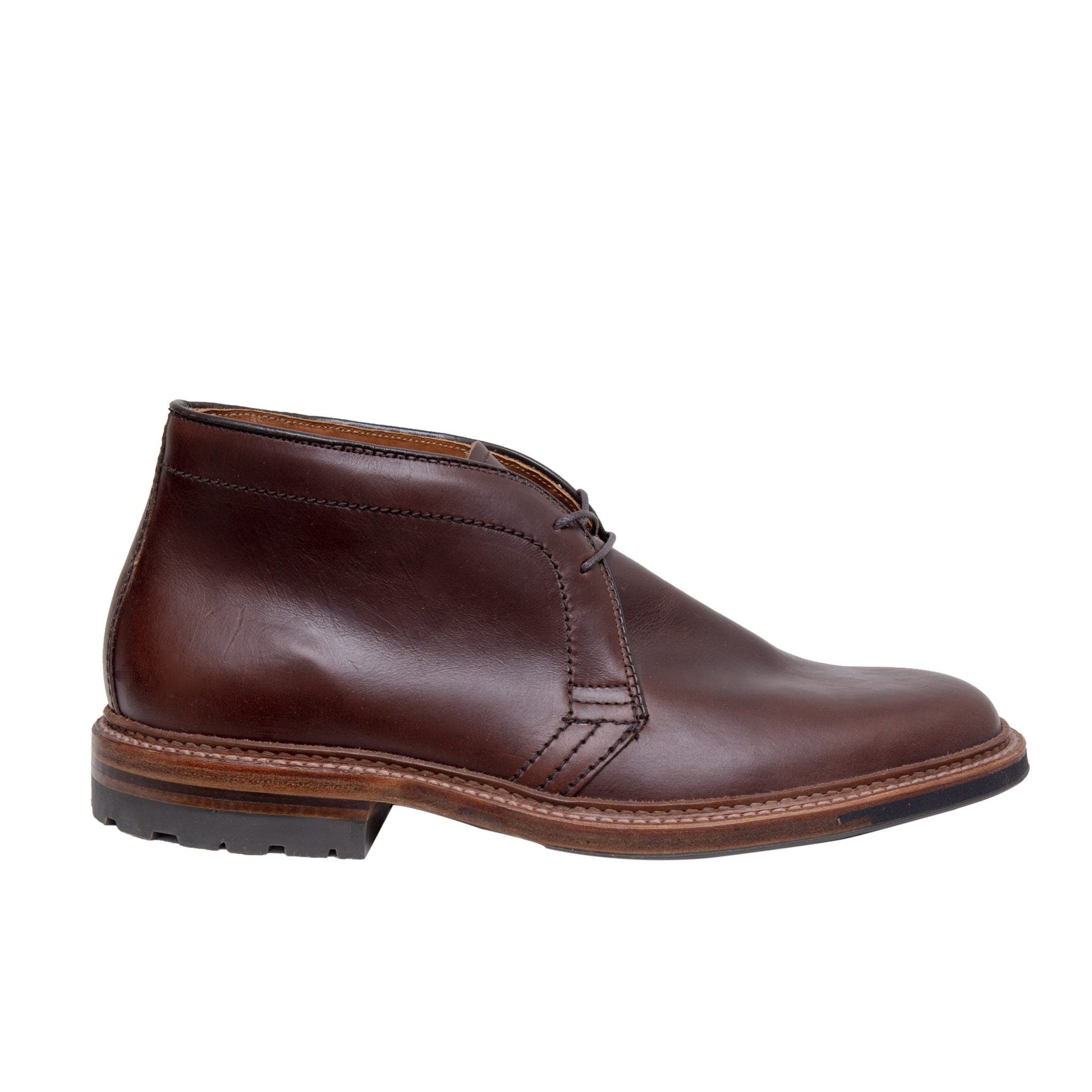 The Alden Madison 13781C Chukka Boot in Brown Chromexcel features a round toe, lace-up front, and sturdy commando sole with slight heel, shown from the side against a white background.
