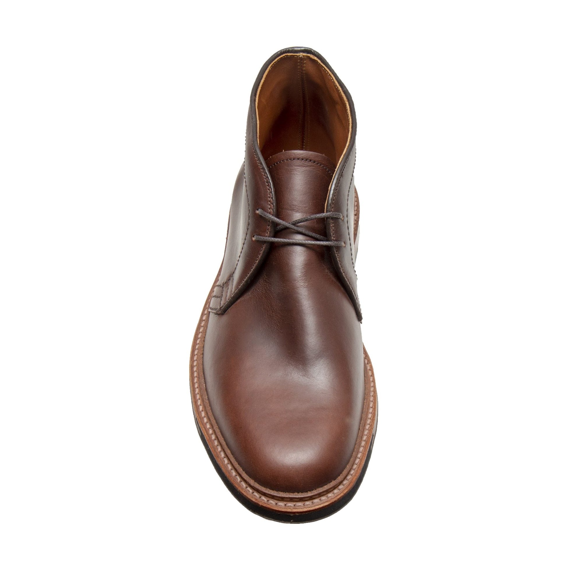 The Alden Madison 13781C Chukka Boot in Brown Chromexcel, featuring laces and crafted on the Barrie Last, is shown from above against a white background.
