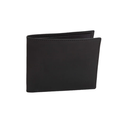 The Alden Madison Black Shell Cordovan Wallet is a sleek, closed-fold wallet made from smooth leather, shown upright on a white backdrop. Its minimalistic design lacks logos or embellishments, featuring 6 card and essential slots.